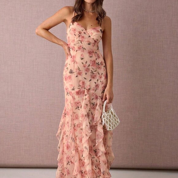 Dresses & Skirts - Pink Elegant Women's Romantic Floral Long Dress